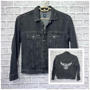🦅|•GAP•| Black Eagle Back Jean Jacket Size Kids XXL Women Small